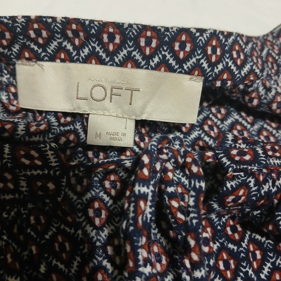 LOFT Geometric Print V Neck Tassel Sleeve Blouse Top Women Medium - Picture 5 of 8